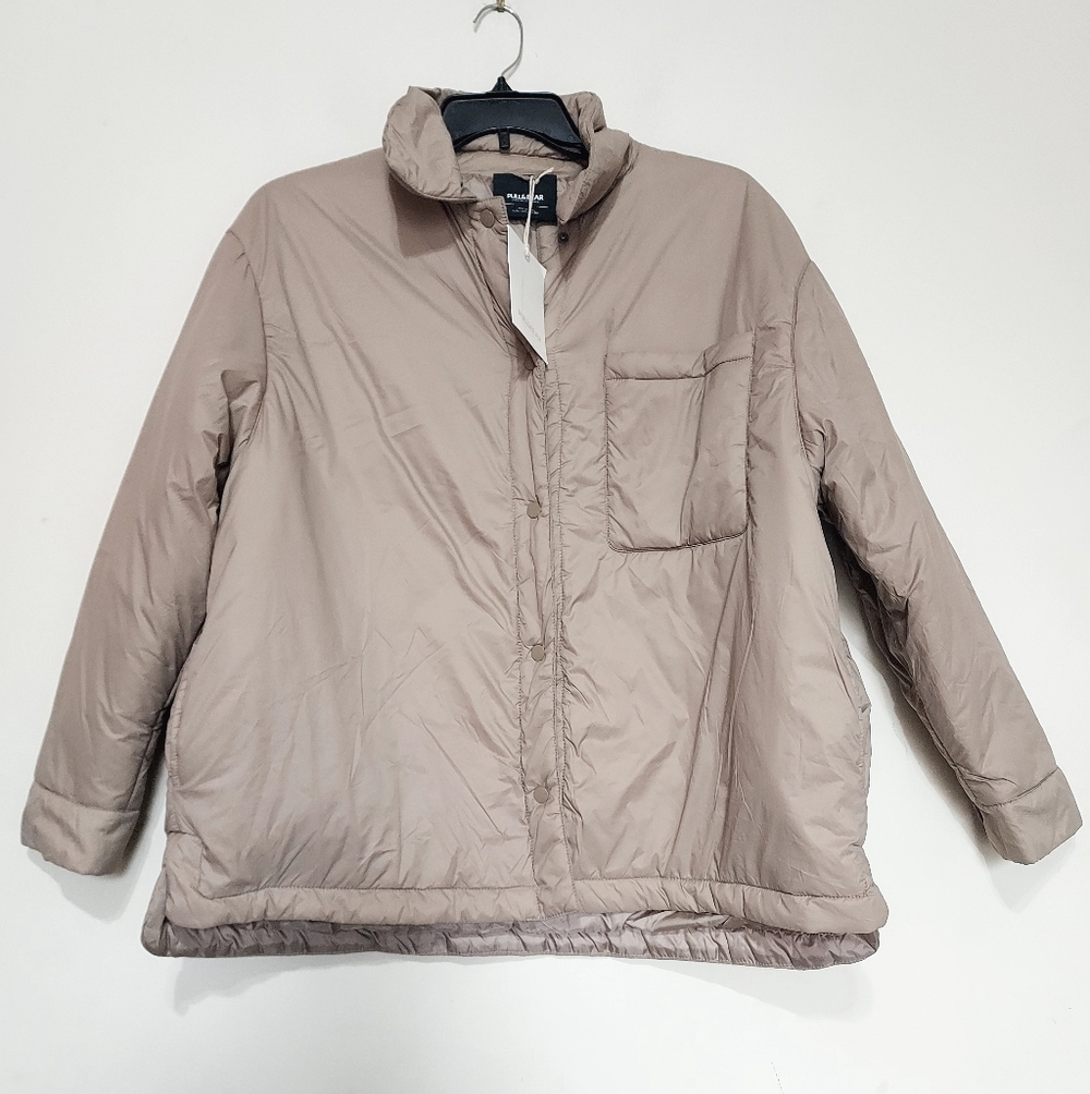 PULL&BEAR Tan Puffer Packable Oversized Lightweight Jacket Sz-L